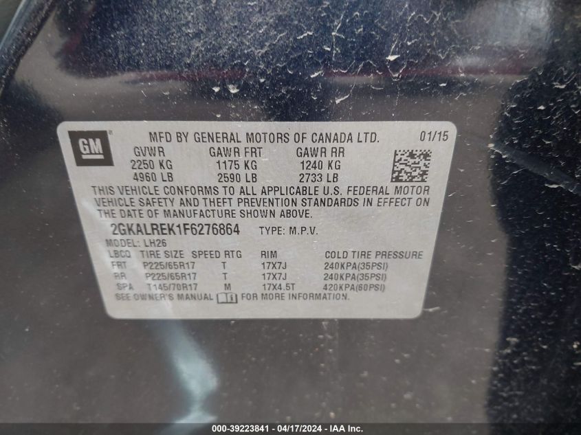 2GKALREK1F6276864 2015 GMC Terrain Sle-2