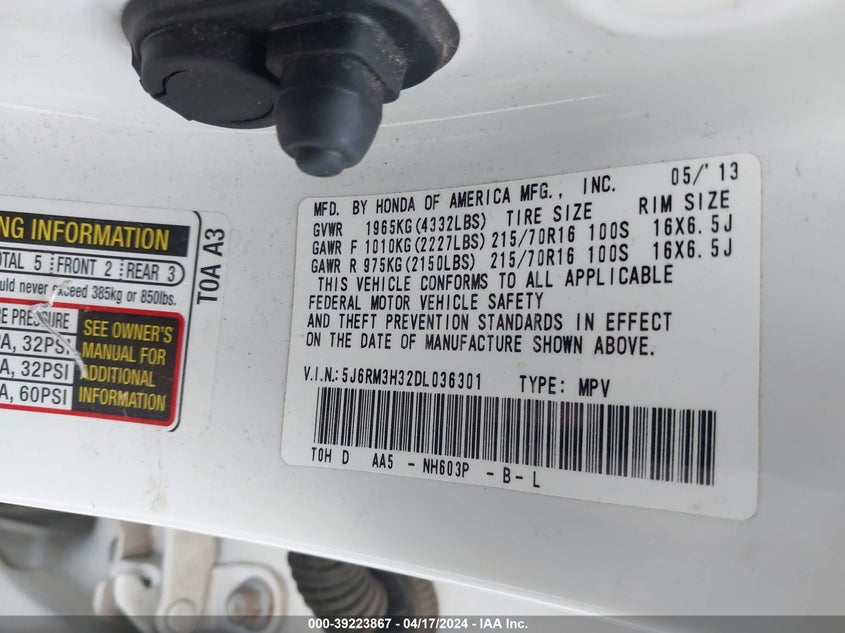 2013 HONDA CR-V LX - 5J6RM3H32DL036301