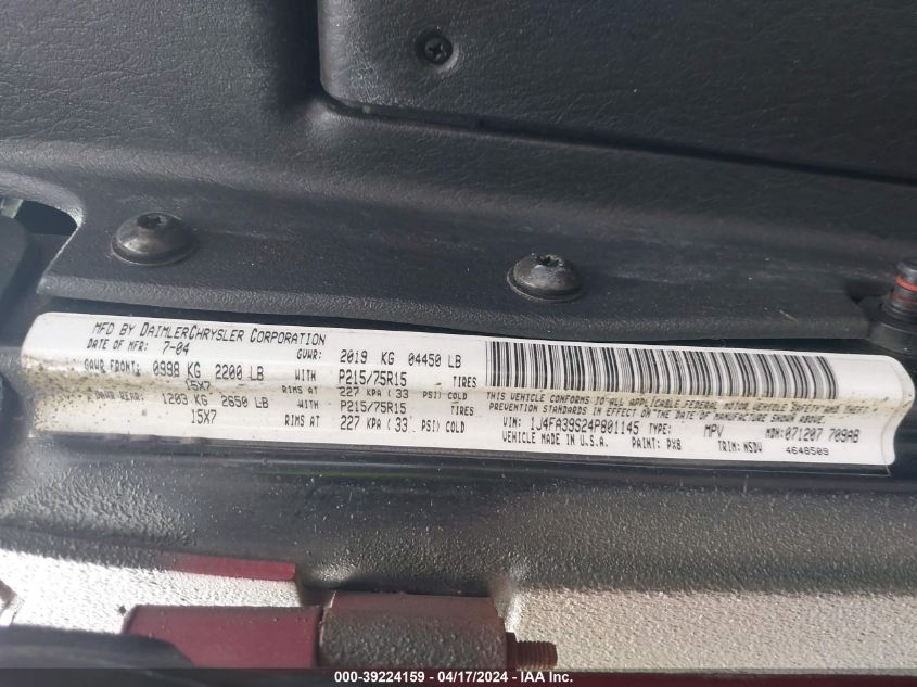 2004 Jeep Wrangler X VIN: 1J4FA39S24P801145 Lot: 39241794