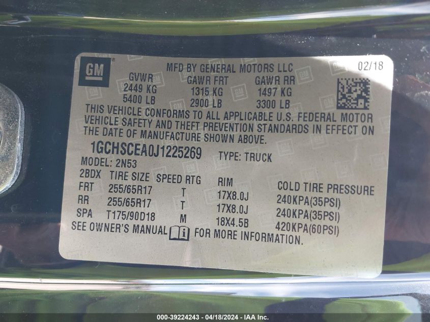 2018 Chevrolet Colorado Lt VIN: 1GCHSCEA0J1225269 Lot: 40566124