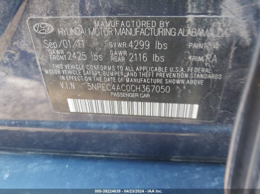 5NPEC4AC0CH367050 2012 Hyundai Sonata Limited
