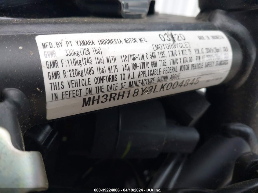 2020 YAMAHA YZFR3 A MH3RH18Y3LK004845