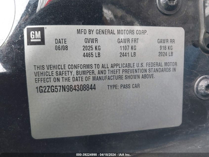 1G2ZG57N984308844 | 2008 PONTIAC G6