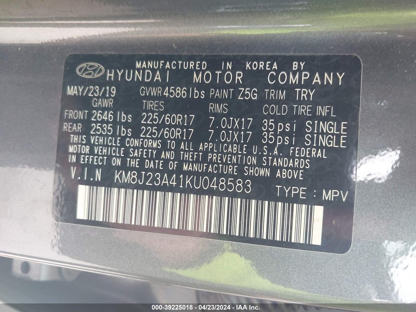 2019 HYUNDAI TUCSON SE - KM8J23A41KU048583