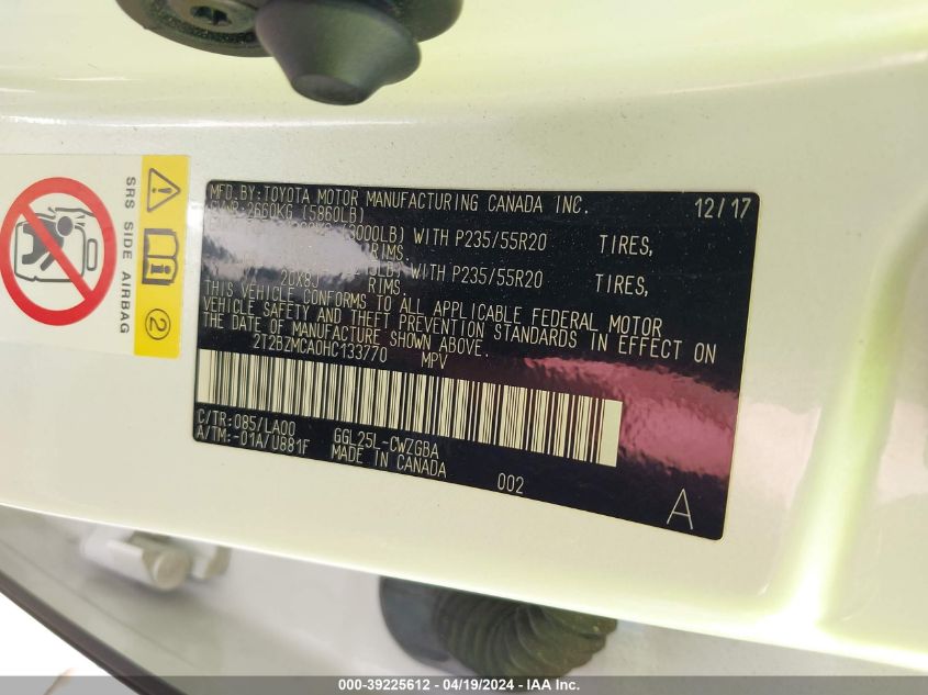 2017 Lexus Rx 350/Base/F Sport VIN: 2T2BZMCA0HC133770 Lot: 39225612