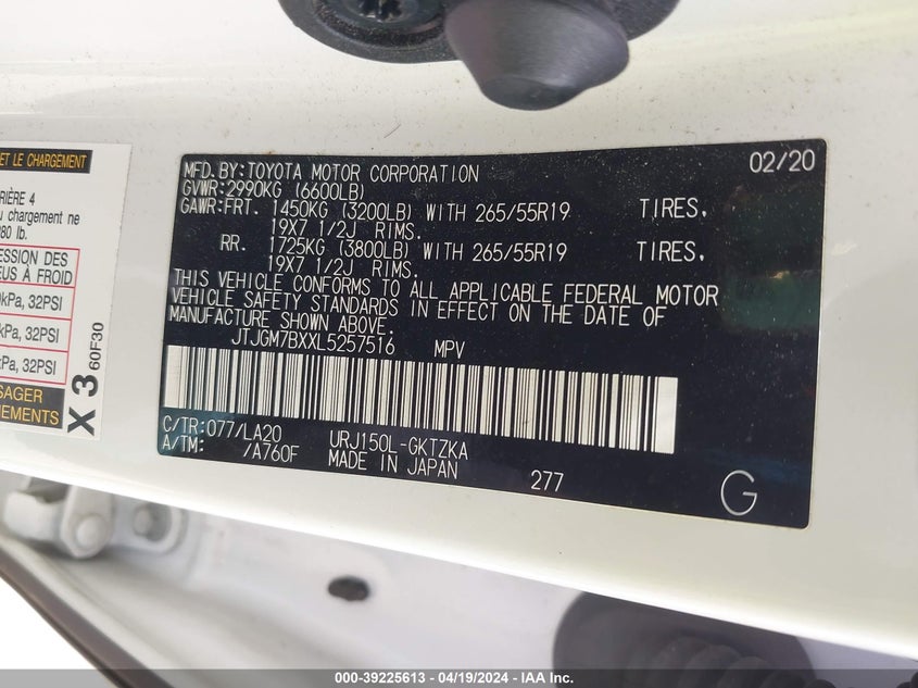 2020 LEXUS 460 LUXURY JTJGM7BXXL5257516