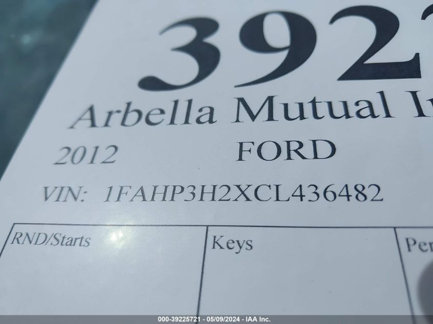 2012 Ford Focus Sel VIN: 1FAHP3H2XCL436482 Lot: 39225721