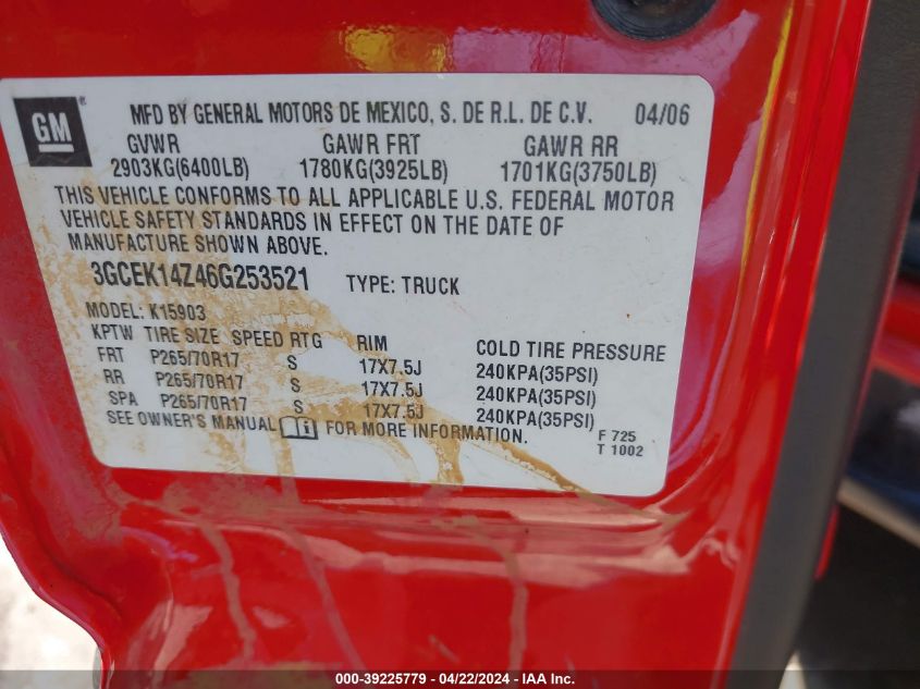 2006 Chevrolet Silverado 1500 Lt1 VIN: 3GCEK14Z46G253521 Lot: 46358044