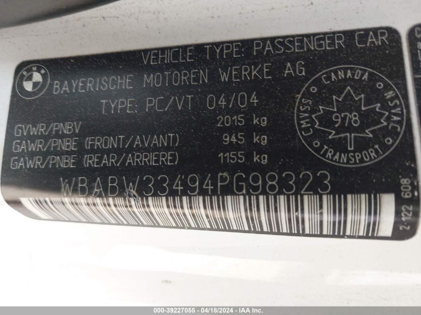 2004 BMW 325Ci VIN: WBABW33494PG98323 Lot: 39227055