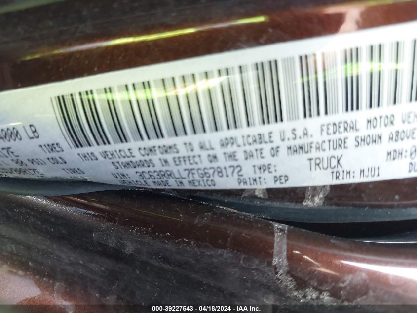 2015 Ram 3500 Slt VIN: 3C63RRLL7FG678172 Lot: 39227543