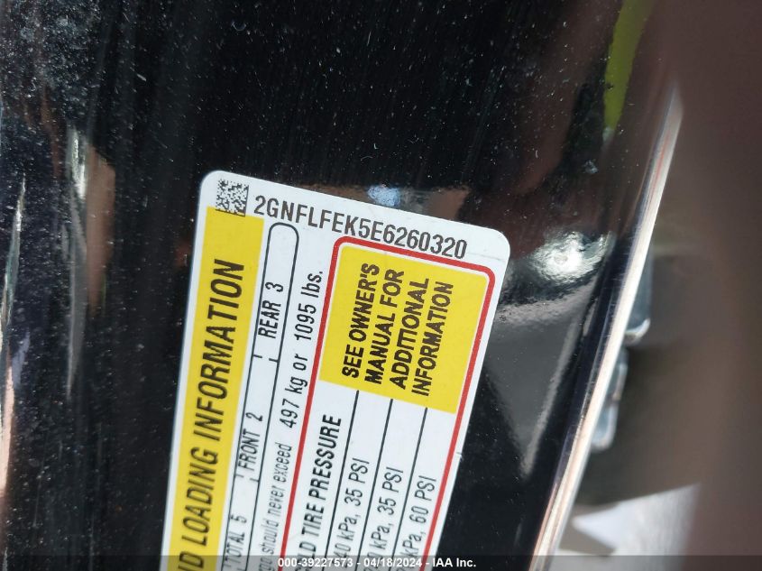 2014 Chevrolet Equinox 1Lt VIN: 2GNFLFEK5E6260320 Lot: 39227573