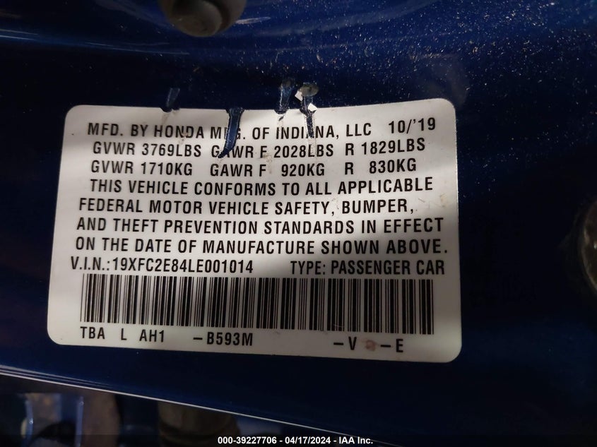 2020 HONDA CIVIC SPORT - 19XFC2E84LE001014