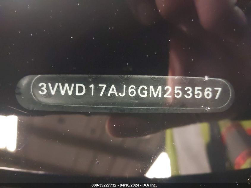 2016 Volkswagen Jetta 1.8T Sport VIN: 3VWD17AJ6GM253567 Lot: 39227732