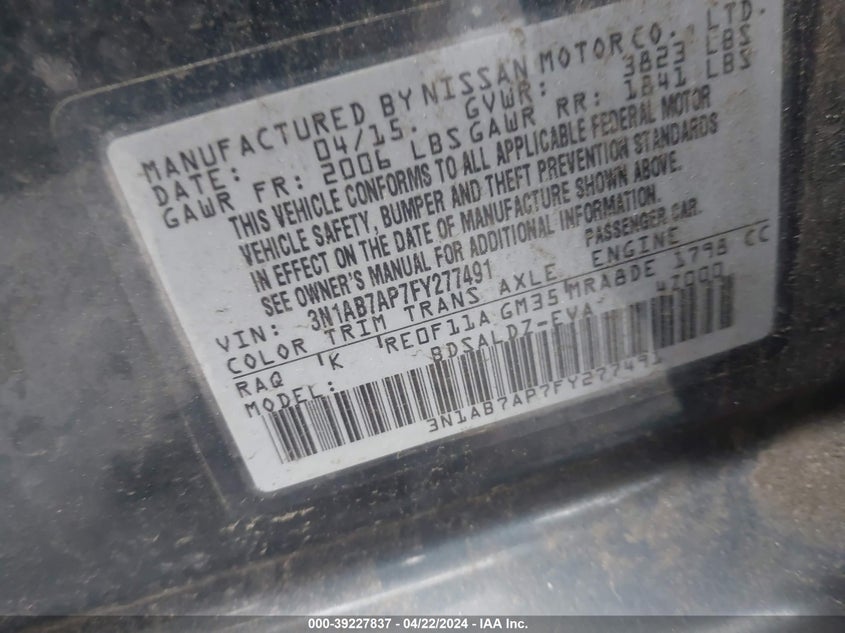 2015 NISSAN SENTRA SV - 3N1AB7AP7FY277491