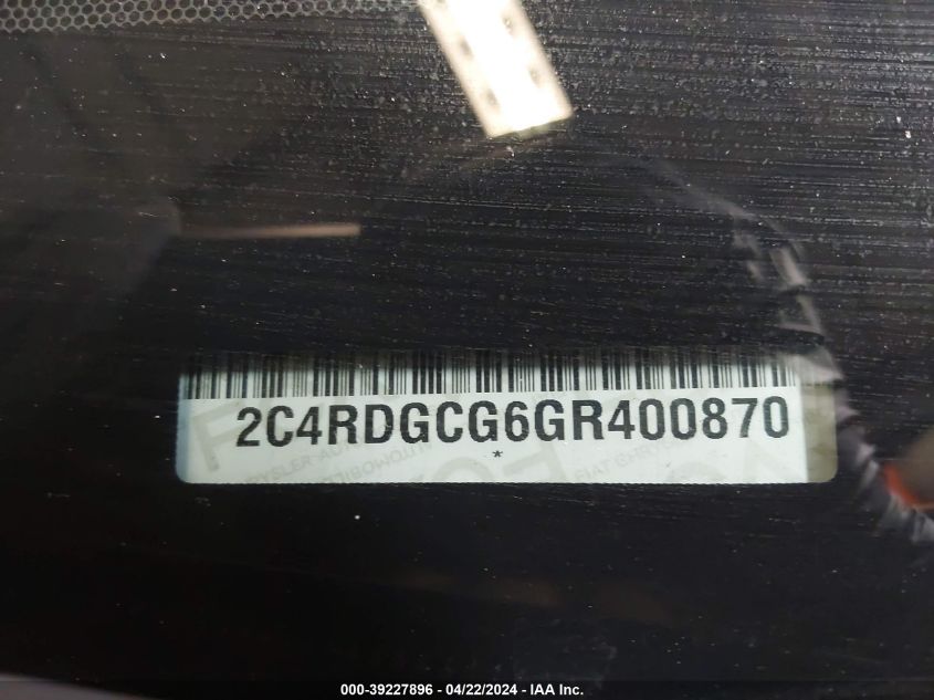 2016 Dodge Grand Caravan Sxt VIN: 2C4RDGCG6GR400870 Lot: 39227896