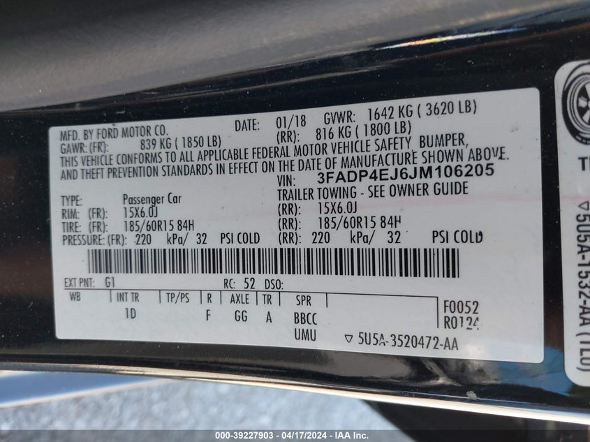 2018 FORD FIESTA SE - 3FADP4EJ6JM106205