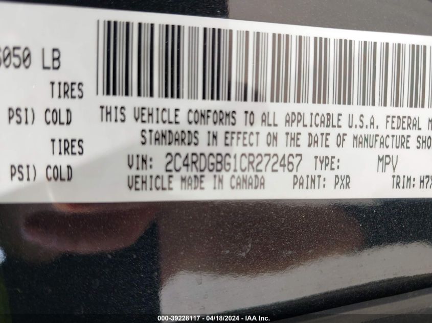 2012 Dodge Grand Caravan Se/Avp VIN: 2C4RDGBG1CR272467 Lot: 39228117