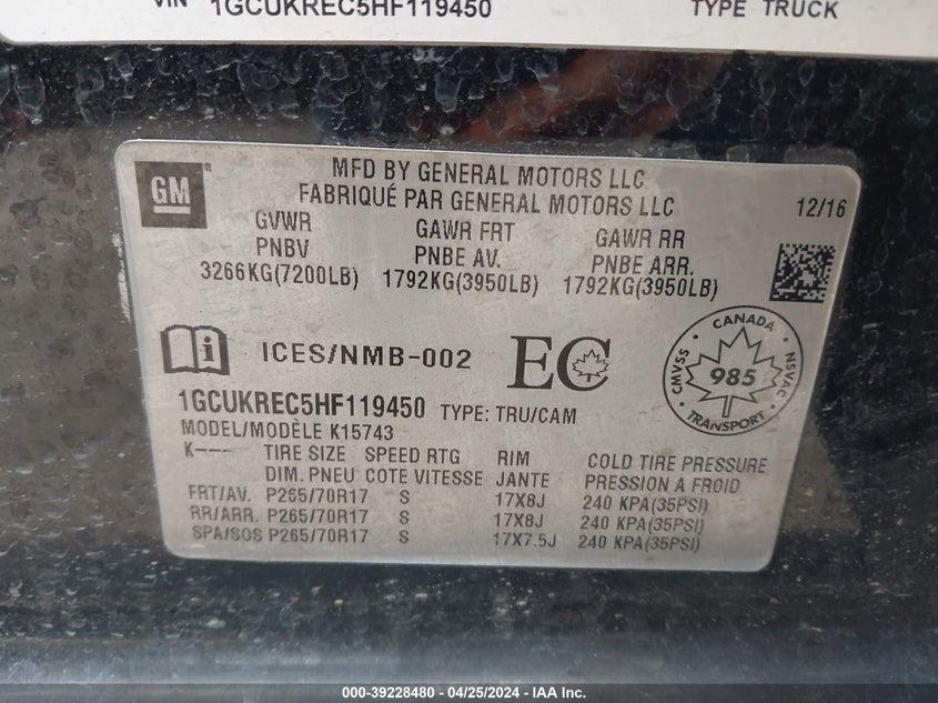 2017 CHEVROLET SILVERADO 1500 1LT/2LT - 1GCUKREC5HF119450