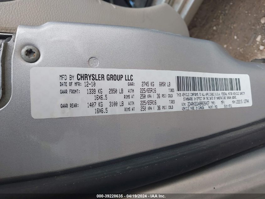 2011 Dodge Grand Caravan Mainstreet VIN: 2D4RN3DG4BR626437 Lot: 39249265