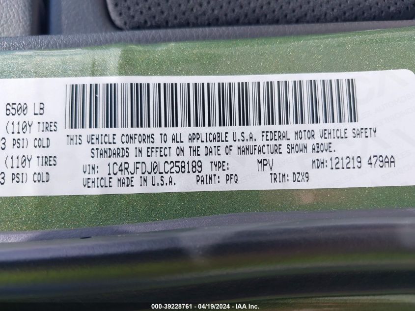 2020 Jeep Grand Cherokee Srt 4X4 VIN: 1C4RJFDJ0LC258189 Lot: 39228761