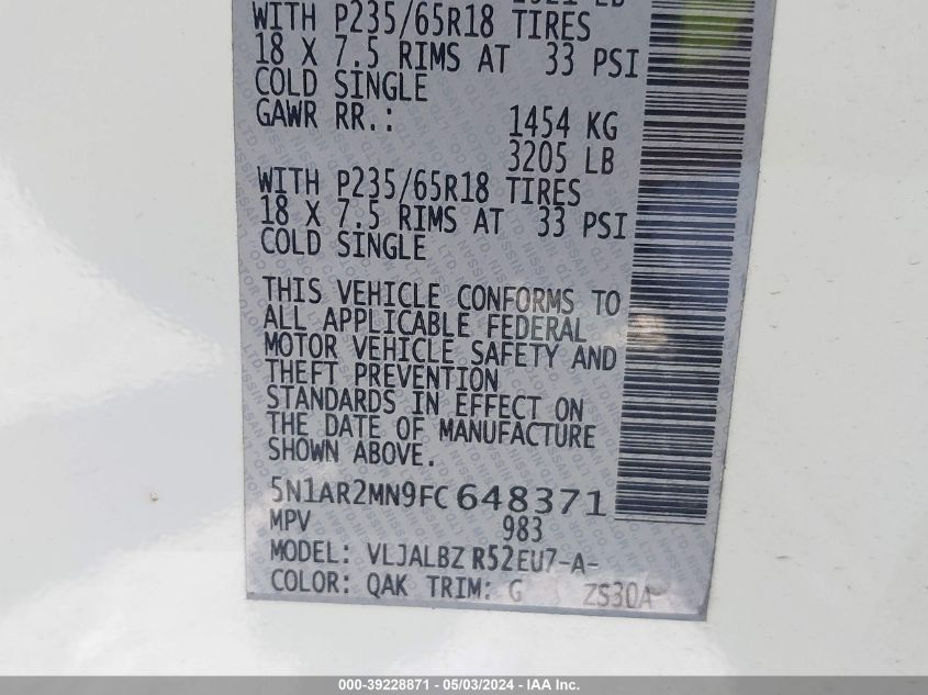 2015 Nissan Pathfinder S VIN: 5N1AR2MN9FC648371 Lot: 39228871