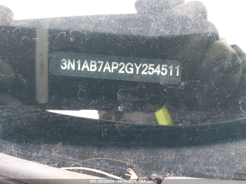 2016 Nissan Sentra S VIN: 3N1AB7AP2GY254511 Lot: 39228924