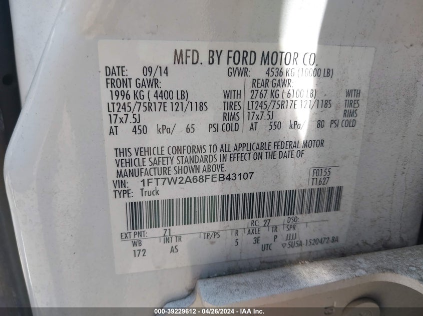 2015 FORD F-250 XL - 1FT7W2A68FEB43107