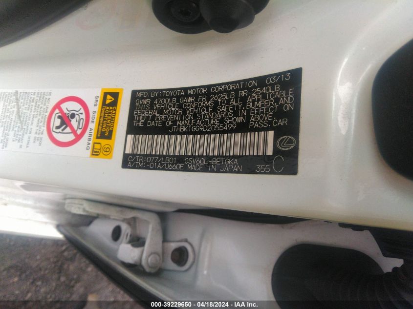 2013 Lexus Es 350 VIN: JTHBK1GG9D2055499 Lot: 39229650