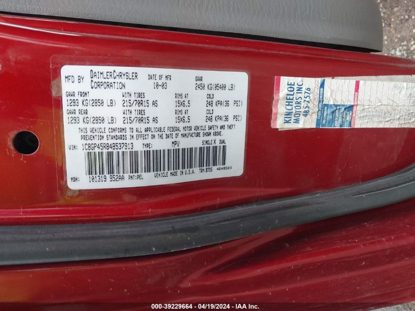 2004 Chrysler Town & Country VIN: 1C8GP45R84B537913 Lot: 39229664