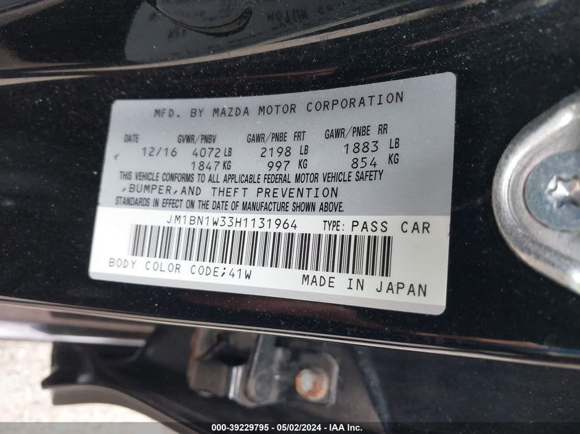 2017 MAZDA MAZDA3 GRAND TOURING - JM1BN1W33H1131964