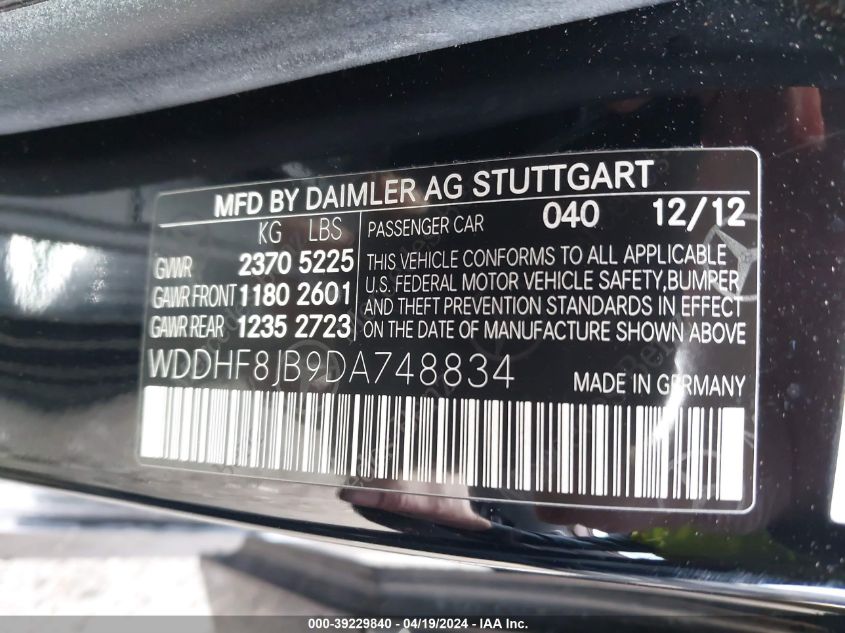 WDDHF8JB9DA748834 2013 Mercedes-Benz E 350 4Matic