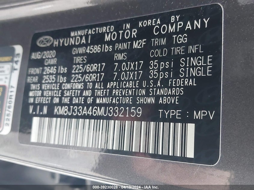VIN KM8J33A46MU332159 2021 HYUNDAI TUCSON LIMITED/SEL/SPORT/ULTIMAT