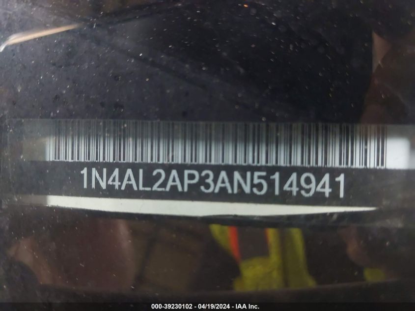 2010 Nissan Altima 2.5 S VIN: 1N4AL2AP3AN514941 Lot: 39230102