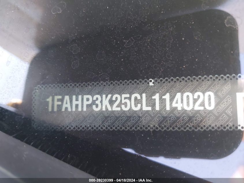 2012 Ford Focus Se VIN: 1FAHP3K25CL114020 Lot: 39230399