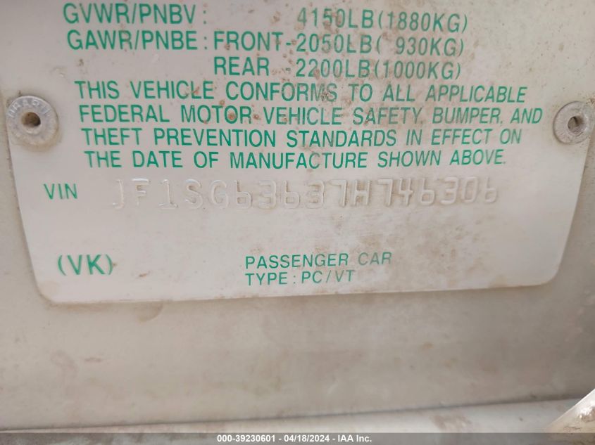 2007 Subaru Forester 2.5X VIN: JF1SG63637H746306 Lot: 39253586