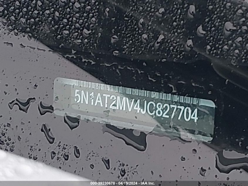 2018 Nissan Rogue S VIN: 5N1AT2MV4JC827704 Lot: 39230678