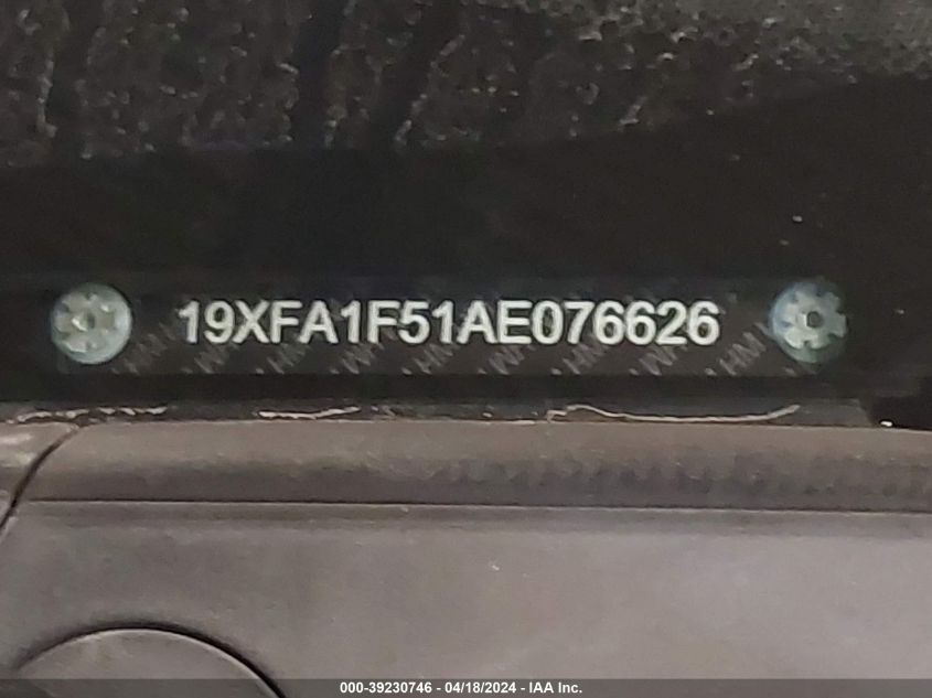 2010 Honda Civic Lx VIN: 19XFA1F51AE076626 Lot: 44555784