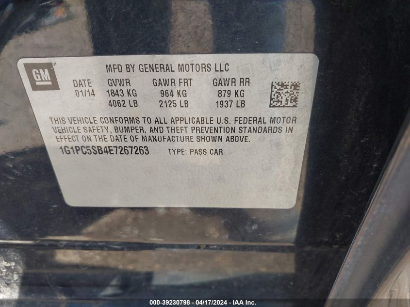 2014 Chevrolet Cruze 1Lt Auto VIN: 1G1PC5SB4E7267263 Lot: 20154466
