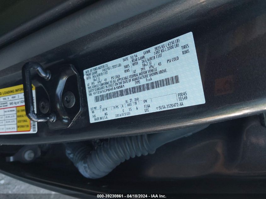 2017 Ford F-150 Xlt VIN: 1FTEW1CP8HFA18581 Lot: 39230861