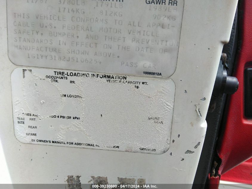 1988 Chevrolet Corvette VIN: 1G1YY3182J5106254 Lot: 39230880