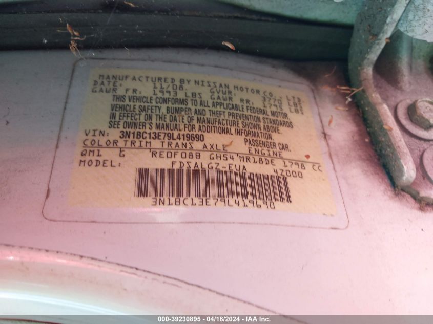 2009 Nissan Versa 1.8Sl VIN: 3N1BC13E79L419690 Lot: 48193554