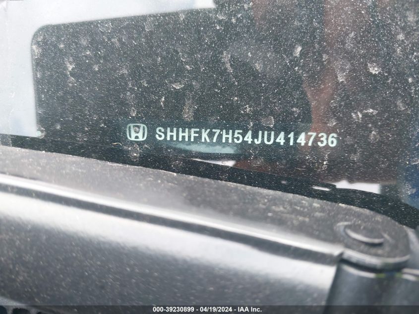 2018 Honda Civic Ex VIN: SHHFK7H54JU414736 Lot: 39230899