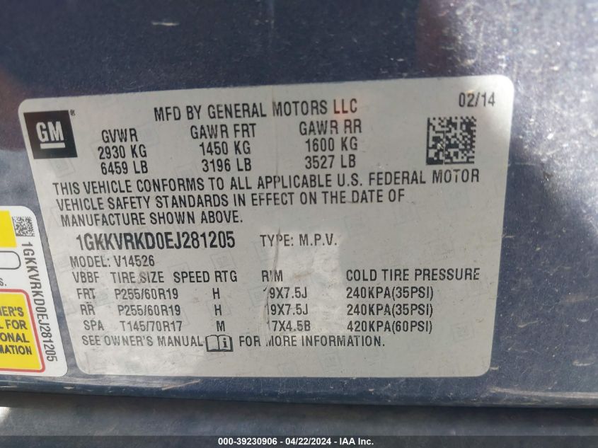 2014 GMC Acadia Slt-1 VIN: 1GKKVRKD0EJ281205 Lot: 47872194