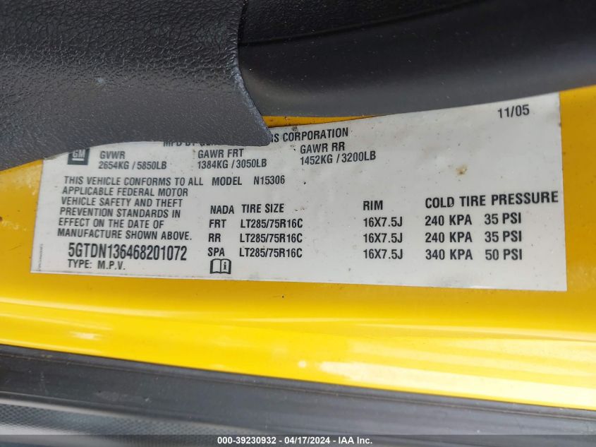 2006 Hummer H3 Suv VIN: 5GTDN136468201072 Lot: 48749284