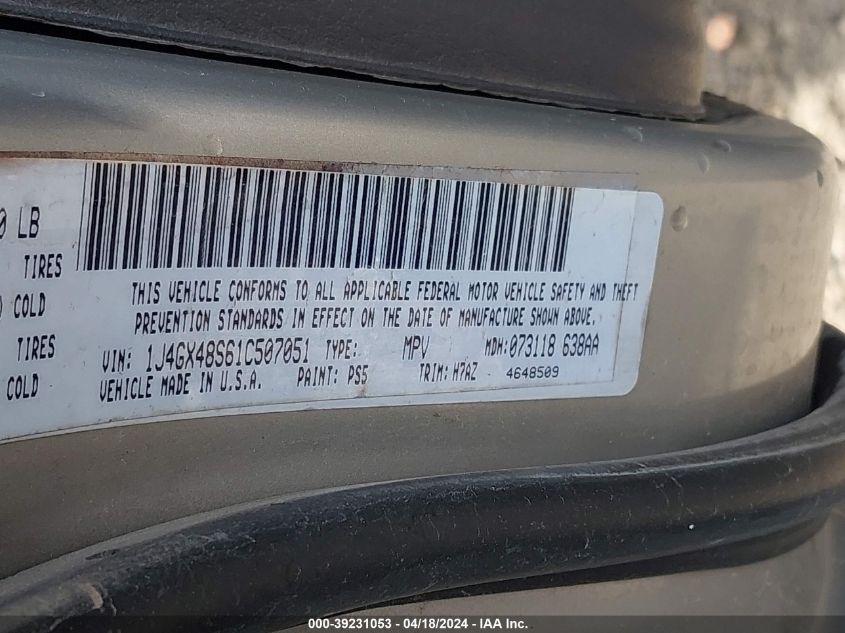 2001 Jeep Grand Cherokee Laredo VIN: 1J4GX48S61C507051 Lot: 39231053