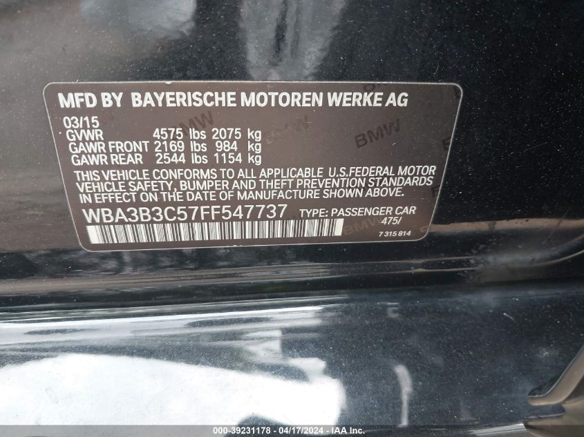 WBA3B3C57FF547737 | 2015 BMW 328I