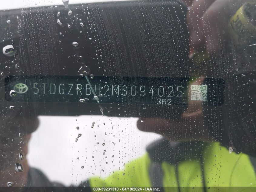 2021 Toyota Highlander Xle VIN: 5TDGZRBH2MS094025 Lot: 39231310