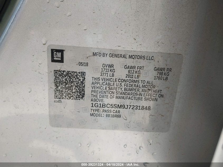 2018 Chevrolet Cruze Ls Auto VIN: 1G1BC5SM9J7231848 Lot: 30036231