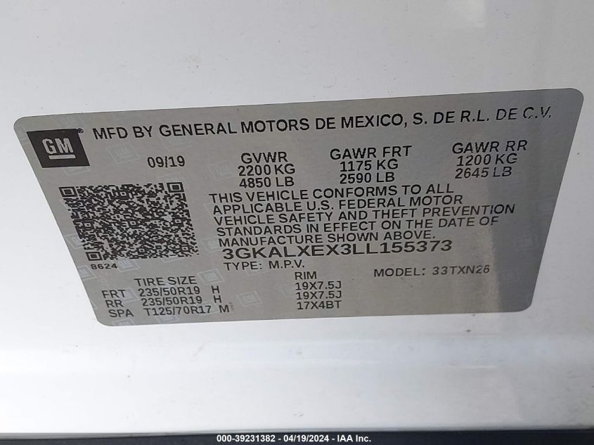 2020 GMC Terrain Awd Denali VIN: 3GKALXEX3LL155373 Lot: 39231382