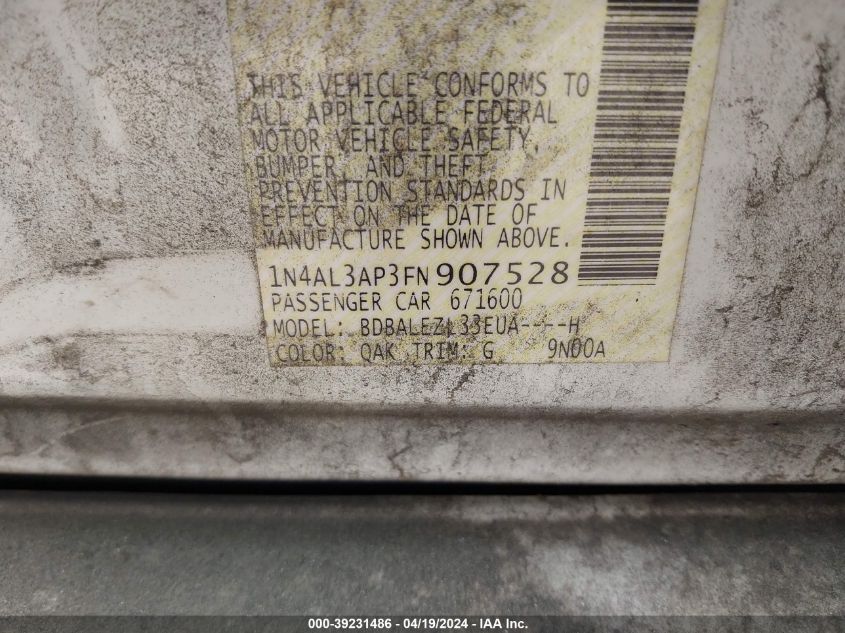 2015 Nissan Altima 2.5 S VIN: 1N4AL3AP3FN907528 Lot: 39231486